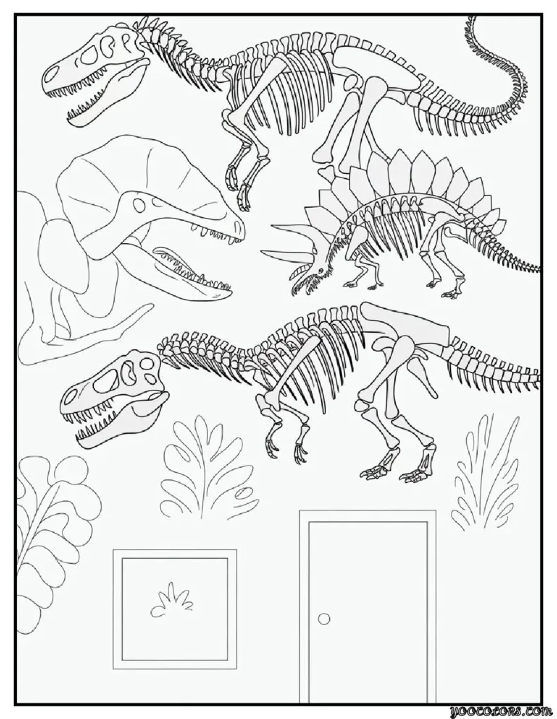 Dinosaur Skeleton Coloring Pages – Fun Fossil Printables for Kids 9 dinosaur skeleton coloring pages mixed fossil wall.webp pdf