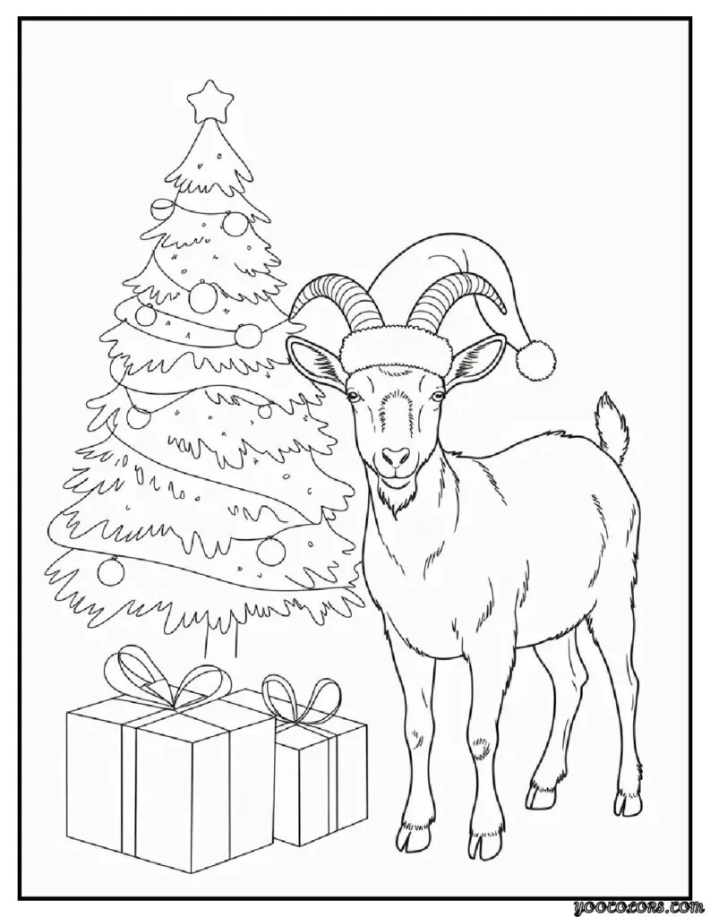 Goat Coloring Pages: Fun, Relaxing & Educational 11 goat coloring pages christmas goat goat wearing a santa hat.webp pdf