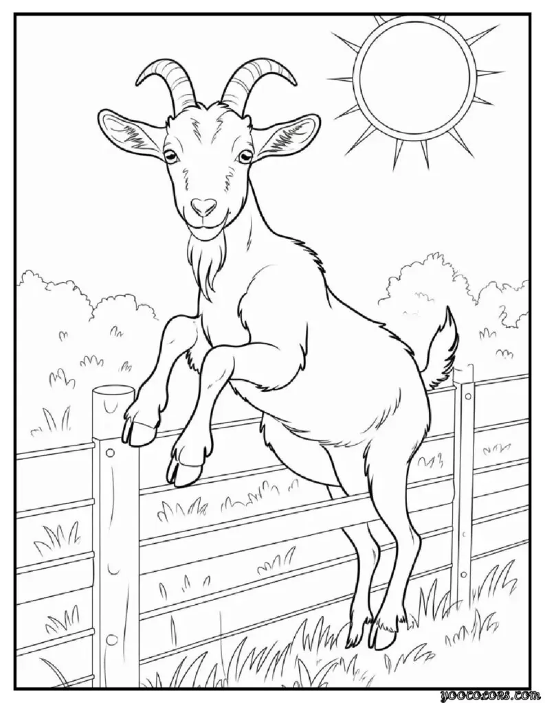 Goat Coloring Pages: Fun, Relaxing & Educational 6 goat coloring pages goat crossing the fence goat climbing.webp pdf