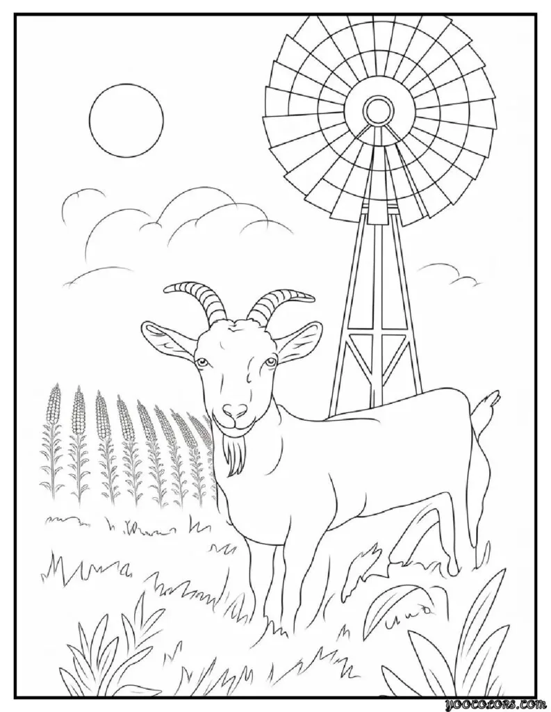 Goat Coloring Pages: Fun, Relaxing & Educational 3 goat coloring pages goat on the windmill hill goat standing.webp pdf