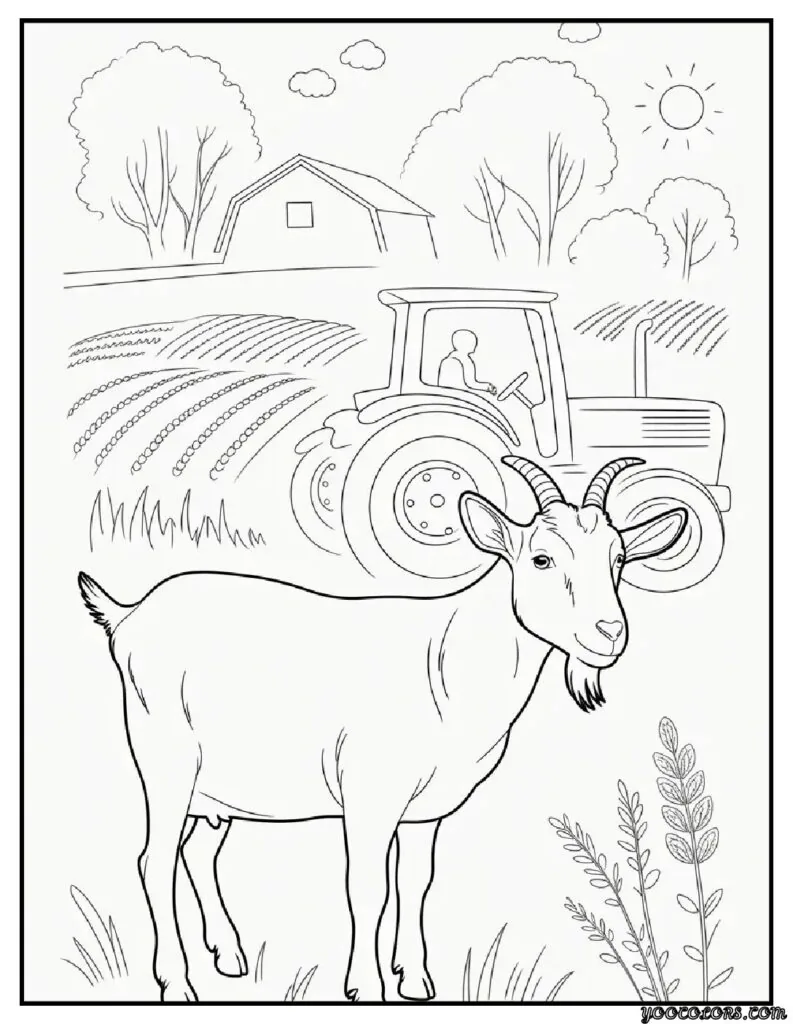 Goat Coloring Pages: Fun, Relaxing & Educational 14 goat coloring pages goat tractor scene goat standing.webp pdf