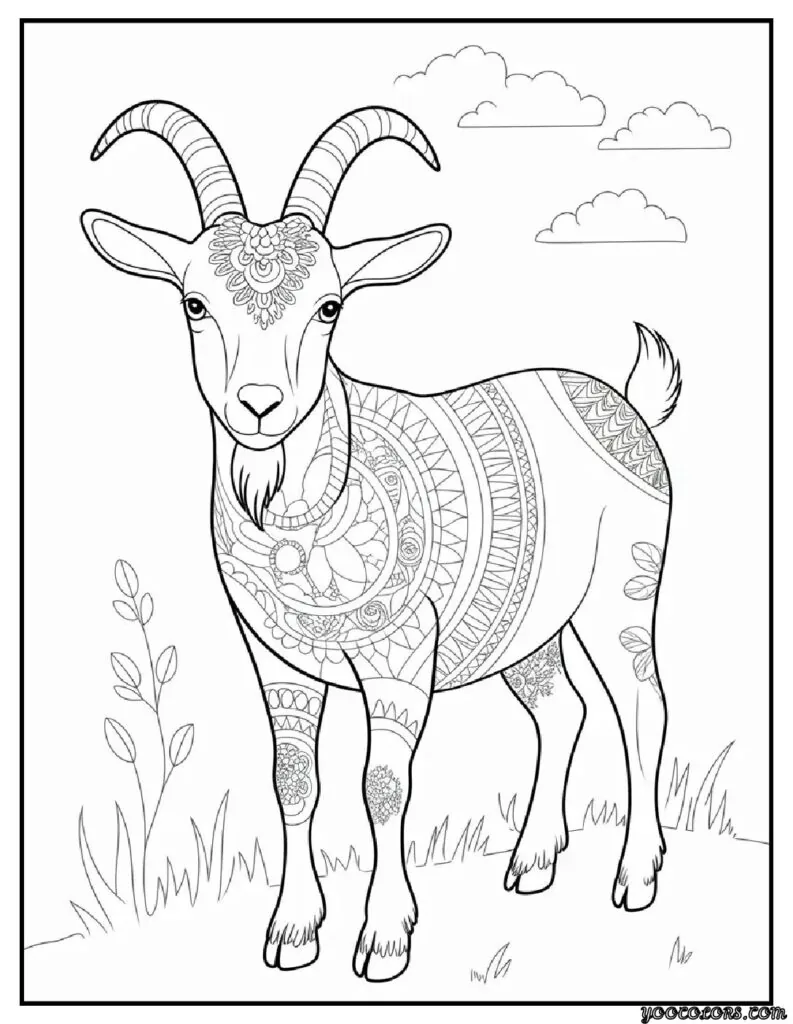 Goat Coloring Pages: Fun, Relaxing & Educational 15 goat coloring pages goat with mandala pattern adult style.webp pdf