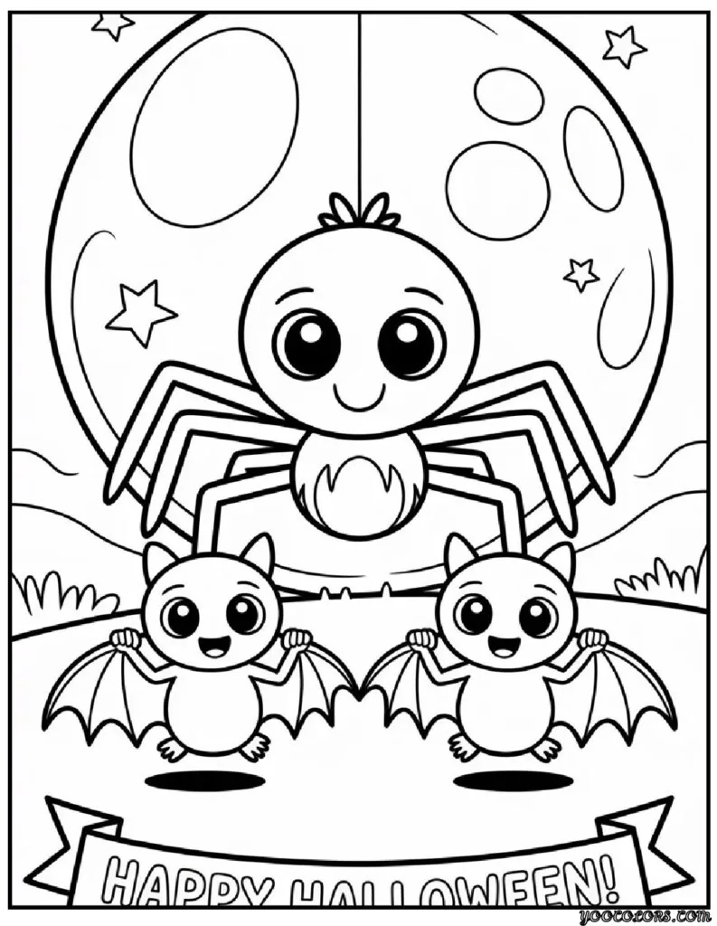 Halloween Coloring Pages Spider: Spooky-Cute Fun for Every Age 6 halloween coloring pages spider Chibi Spider and Bat Friends.webp pdf