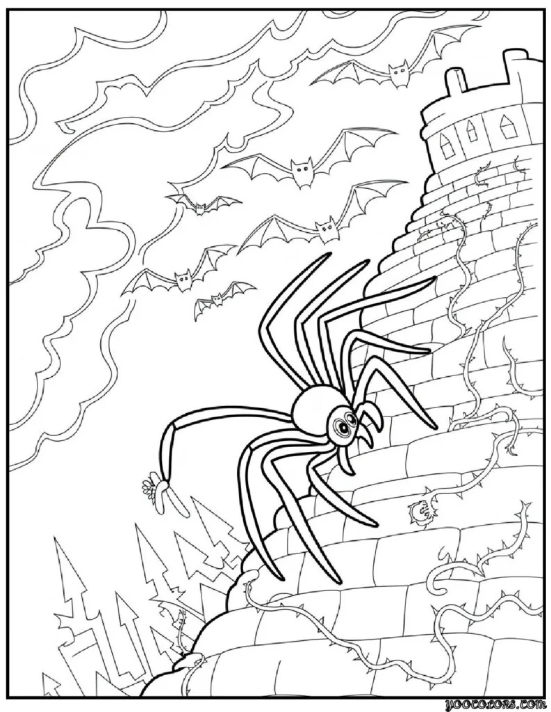 Halloween Coloring Pages Spider: Spooky-Cute Fun for Every Age 9 halloween coloring pages spider Spider and Haunted Castle.webp pdf