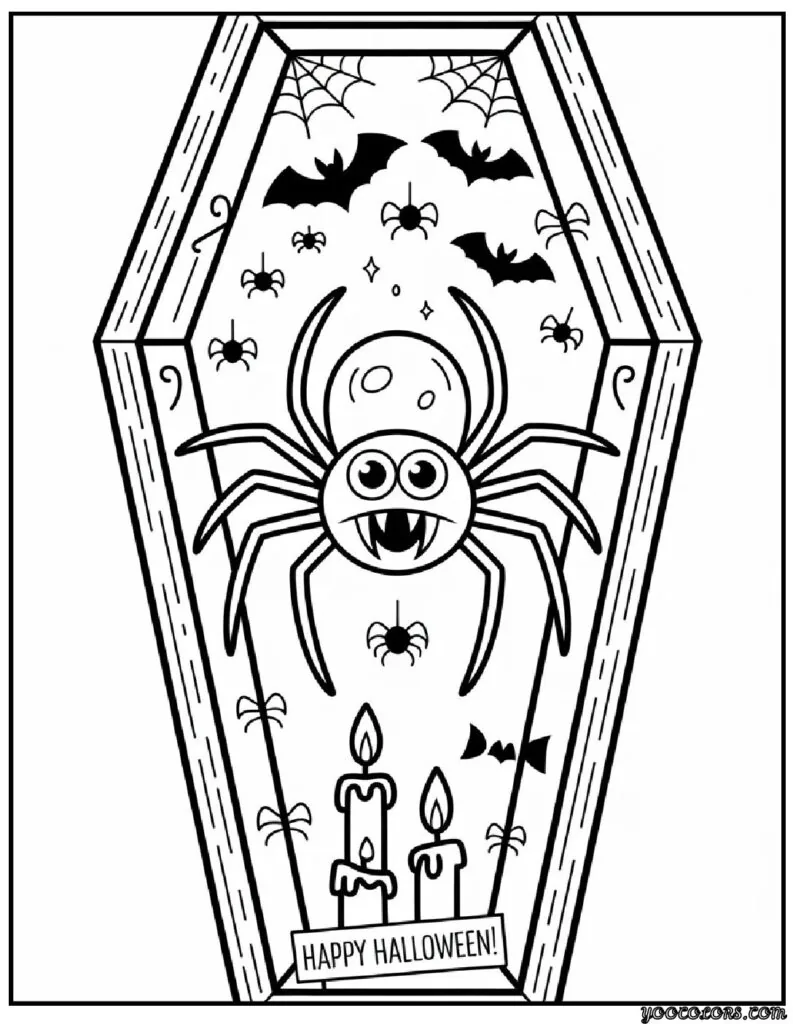 Halloween Coloring Pages Spider: Spooky-Cute Fun for Every Age 11 halloween coloring pages spider Vampire Spider in a Coffin.webp pdf
