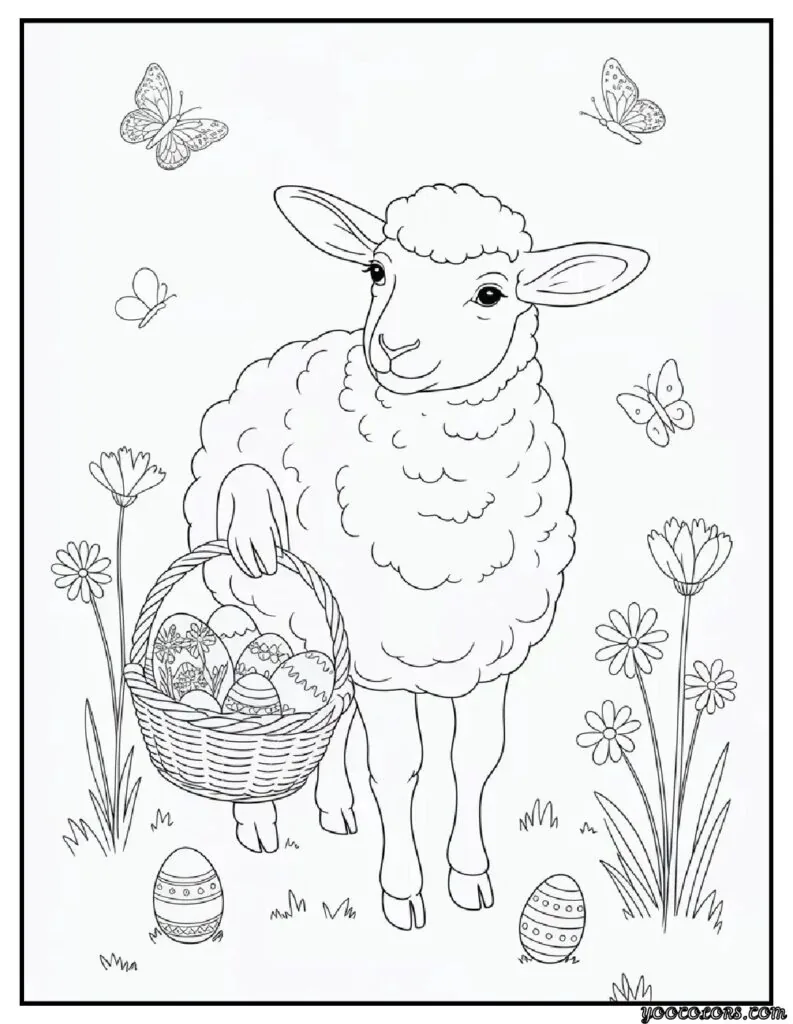 Sheep Coloring Pages: Free, Printable, and Fun for All Ages 8 sheep coloring pages easter sheep with egg basket lamb 2.webp pdf