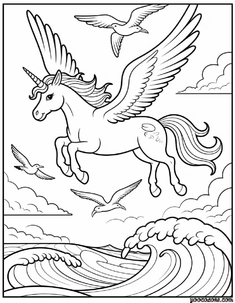 Winged Unicorn Coloring Pages: Magical Printables for Creative Kids and Calm Parents 7 Winged Unicorn Coloring Pages 4 pdf