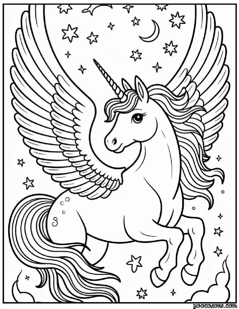 Winged Unicorn Coloring Pages: Magical Printables for Creative Kids and Calm Parents 3 Winged Unicorn Coloring Pages 8 pdf