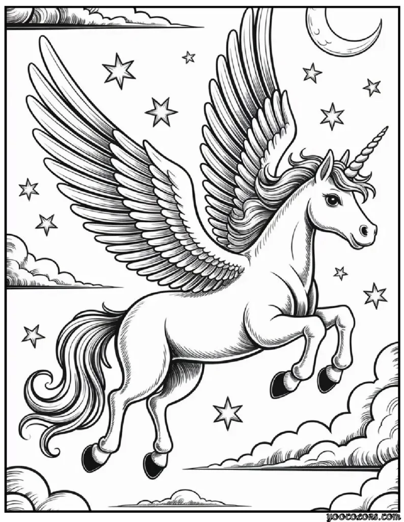 Winged Unicorn Coloring Pages: Magical Printables for Creative Kids and Calm Parents 4 Winged Unicorn Coloring Pages 9 pdf