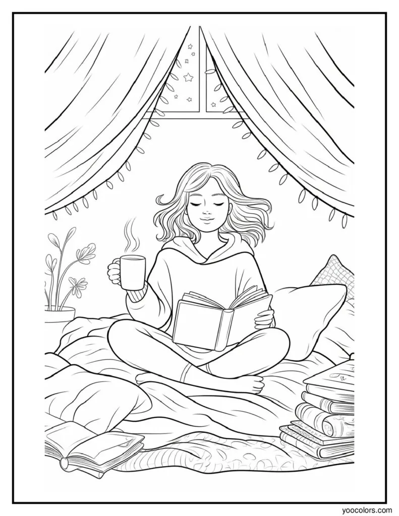 Cozy Girl Coloring Pages – Relaxing, Aesthetic & Free to Print 3 cozy girl coloring pages 3 pdf