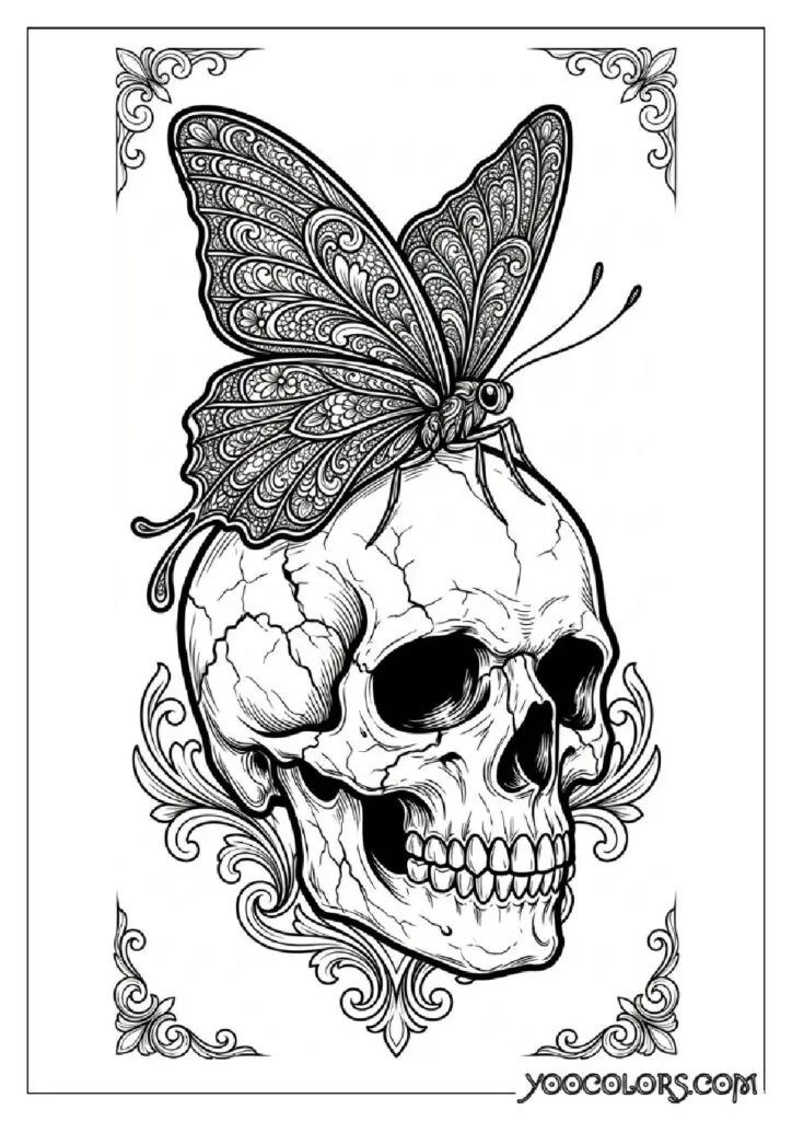 Dope Coloring Pages for Adults: Free Printables to Steal Back Your Quiet Time 6 Butterfly resting on cracked skull 202608282024 1 pdf