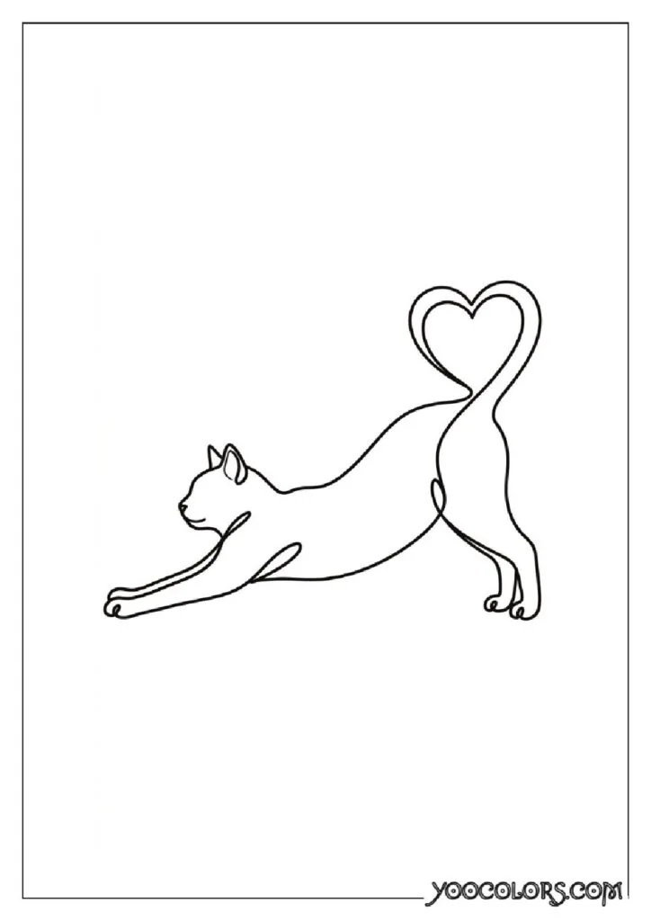 Dope Coloring Pages for Adults: Free Printables to Steal Back Your Quiet Time 27 Cat stretching with tail heart 202608291400 pdf