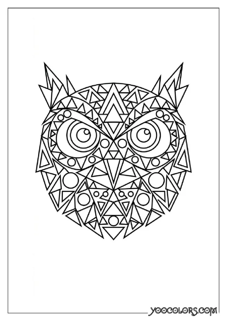 Dope Coloring Pages for Adults: Free Printables to Steal Back Your Quiet Time 34 Geometric owl face coloring page 202608291400 pdf