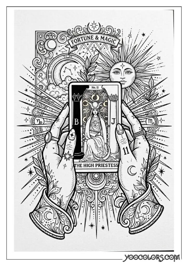 Dope Coloring Pages for Adults: Free Printables to Steal Back Your Quiet Time 10 Hands holding tarot card 202608282024 pdf