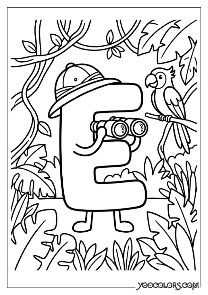 Alphabet Coloring Pages: The Free Printable Pack That Makes Learning Letters Actually Fun 7 Explorer letter E in jungle 202609020001 pdf