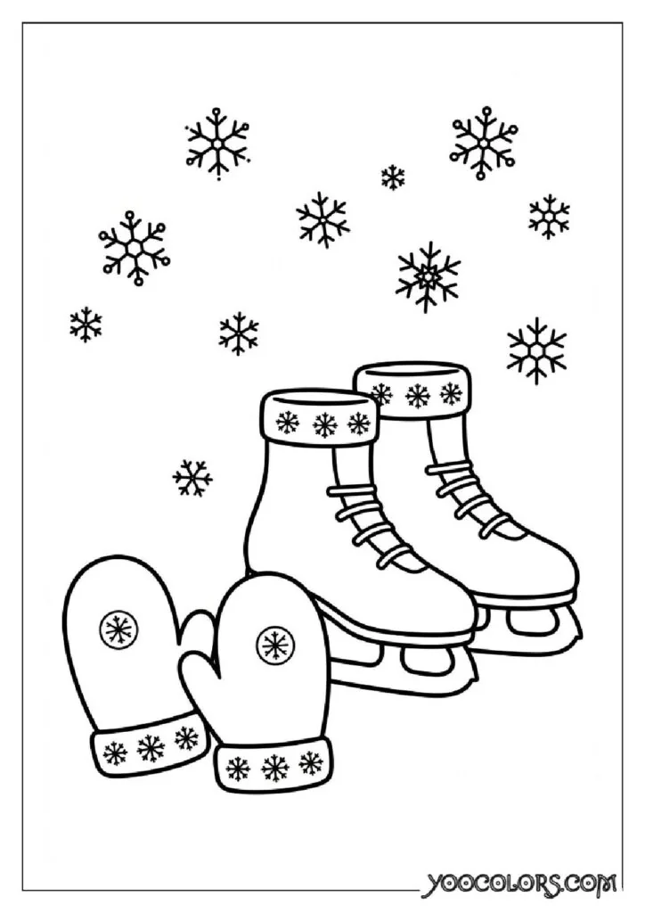 Shoe Coloring Pages 4 ice skates mittens snowflakes pdf