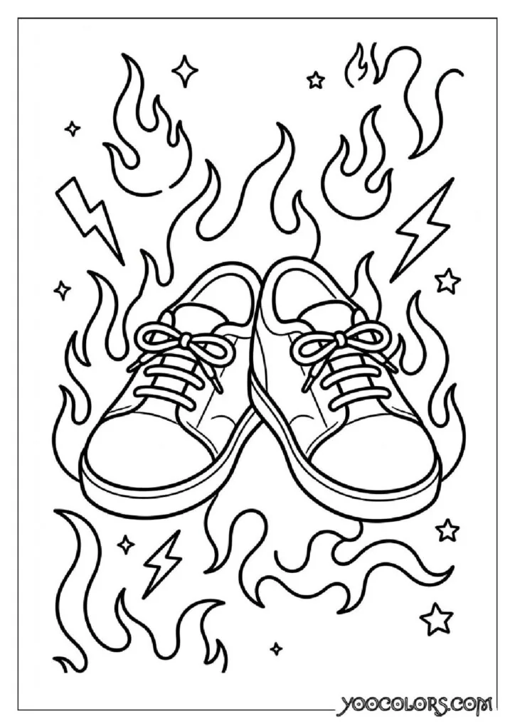 Shoe Coloring Pages 21 skate shoes whimsical flames pdf